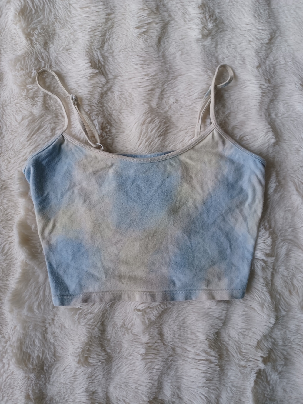 SO Blue & Cream Tie-Dye Spaghetti Strap Crop Top